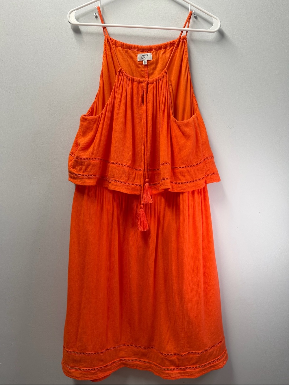 Crown & Ivy Orange Peasant Halter Neck Tie Dress - Picture 2 of 8